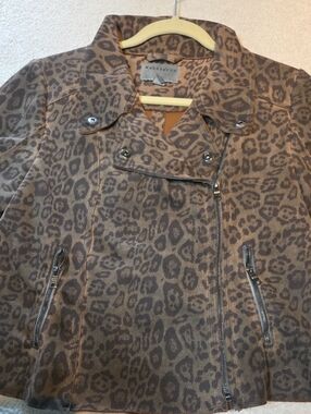 Anthropologie MARRAKECH Medium Animal Print Sueded Moto Jacket